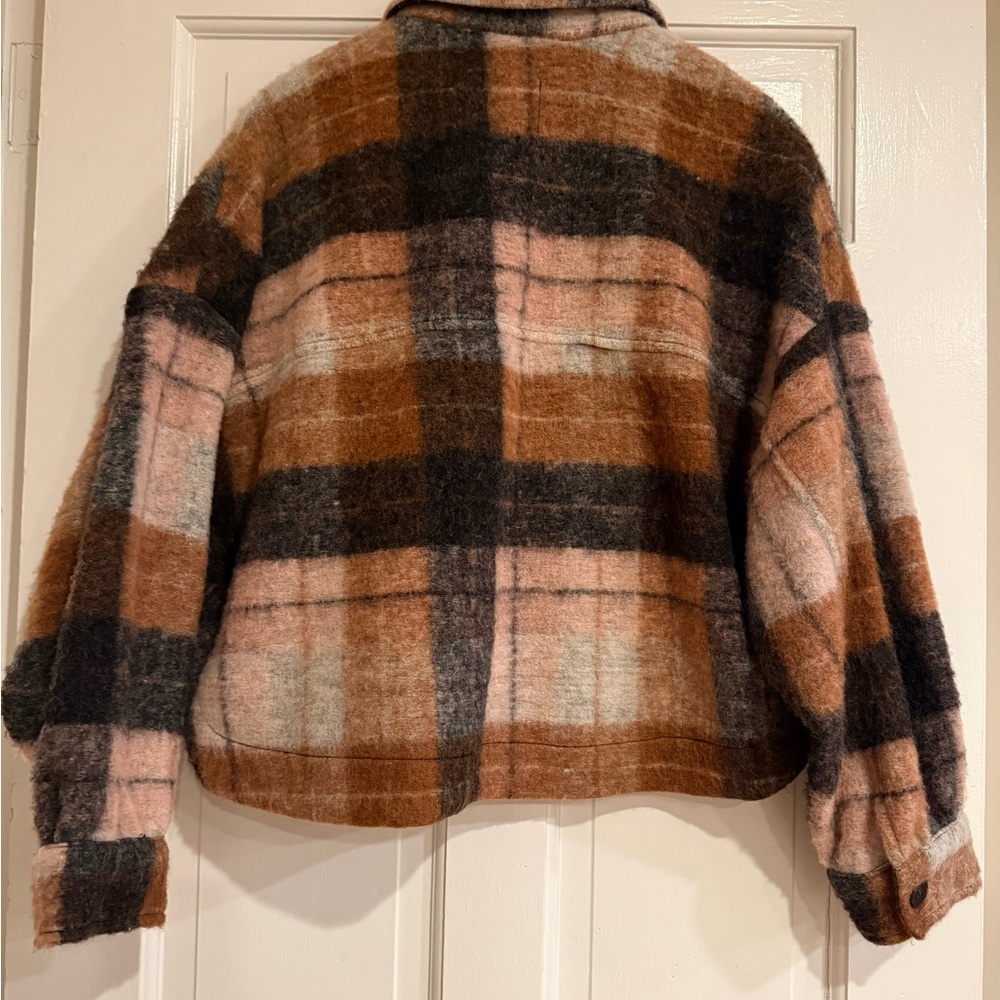 Zara Plaid Utility Shacket in Pink and Brown - Picture 3 of 4